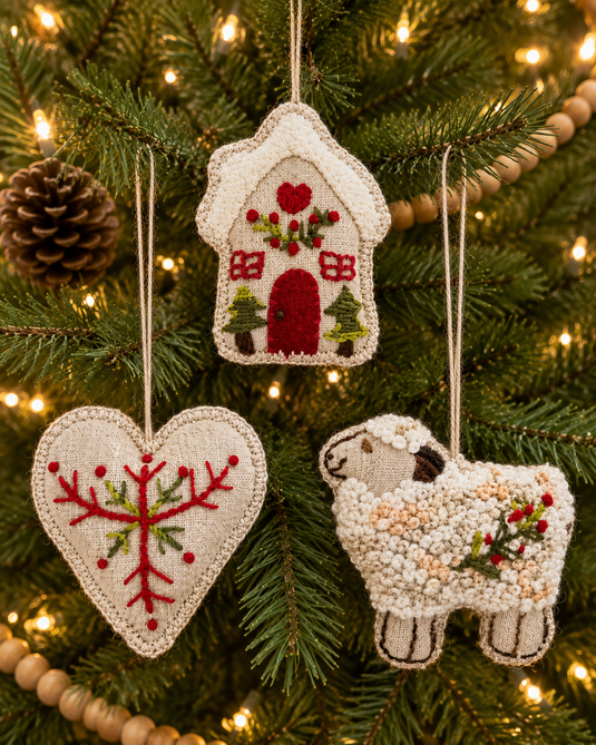 Linen Ornaments - House, Heart and Sheep
