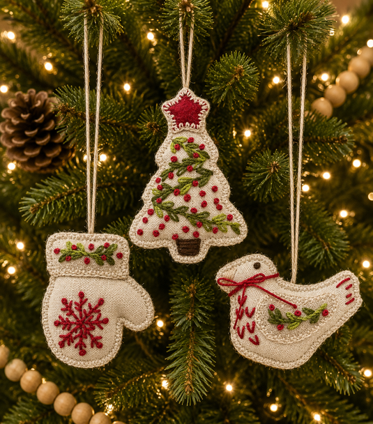 Linen Ornaments - 12 Ornaments