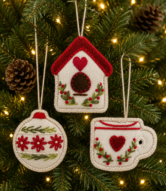 Linen Ornaments - House, Mug and Ornament