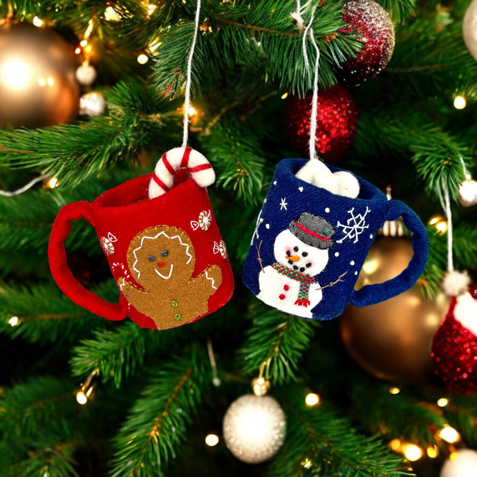 Hot Cocoa Mug Ornaments : Gingerbread and Snowman