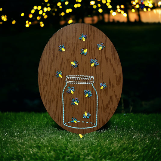 Lightning Bugs Wood Embroidery