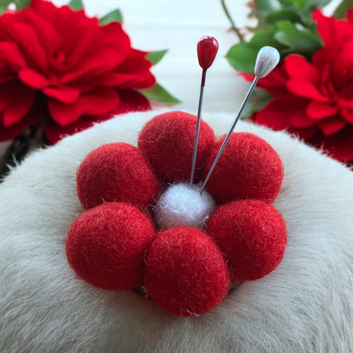 Poinsettia Felt Ball Pincushion