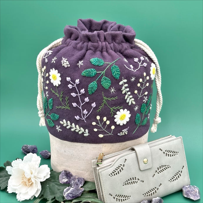 Plum Floral Cinch Bag