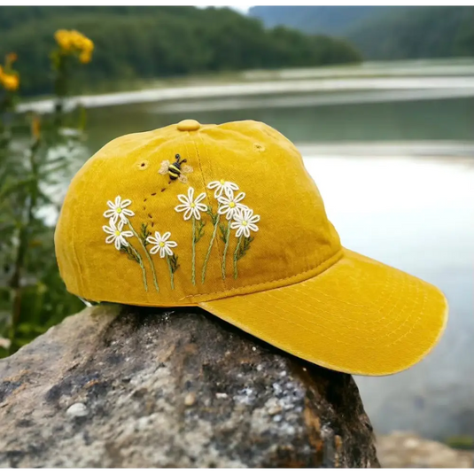 Bee and Daisies Embroidery Hat