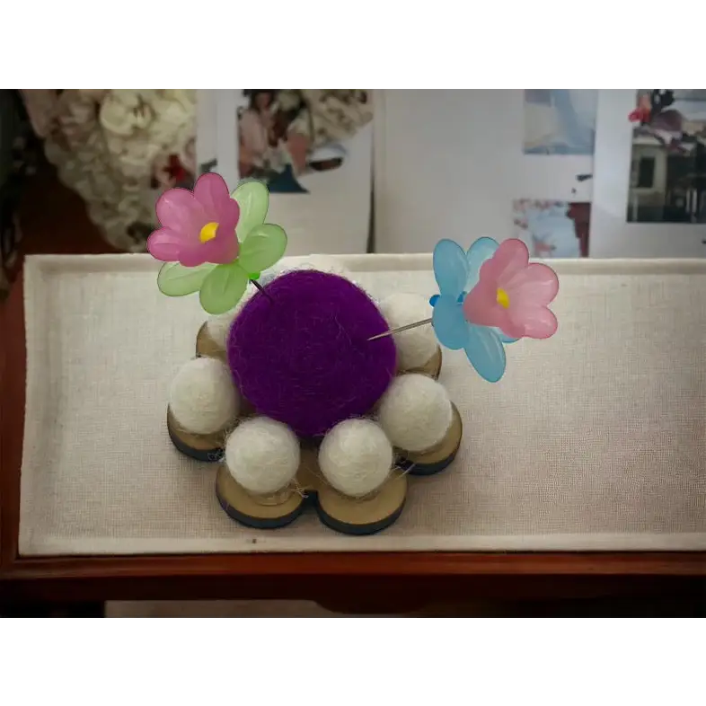 Load image into Gallery viewer, Flower Pincushion - Purple Flower and Small White Flowers

