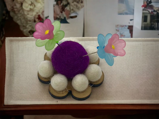 Flower Pincushion - Purple Flower and Small White Flowers