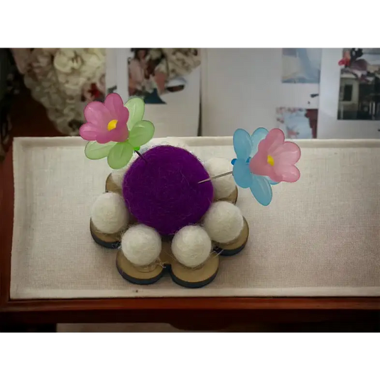 Flower Pincushion - Purple Flower and Small White Flowers