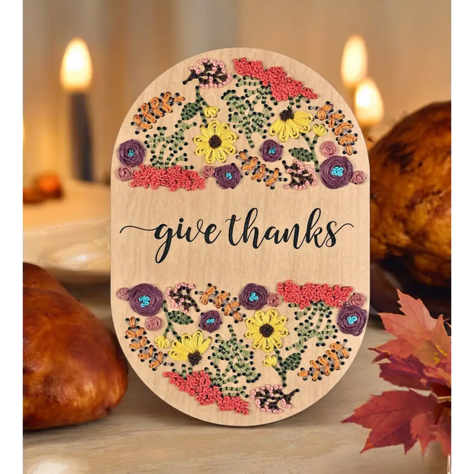 Give Thanks Wooden Embroidery