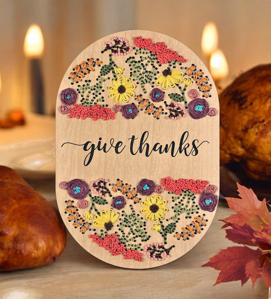 Give Thanks Wooden Embroidery