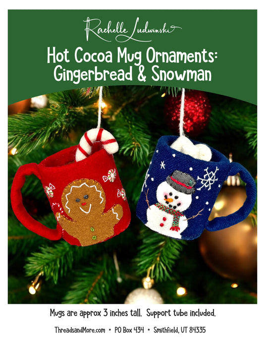 Hot Cocoa Mug Ornaments : Gingerbread and Snowman