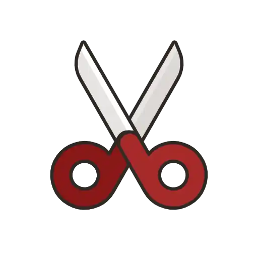 A pair of open red-handled scissors with white blades.