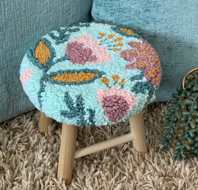 Pink and Blue Floral Stool Punch - Default