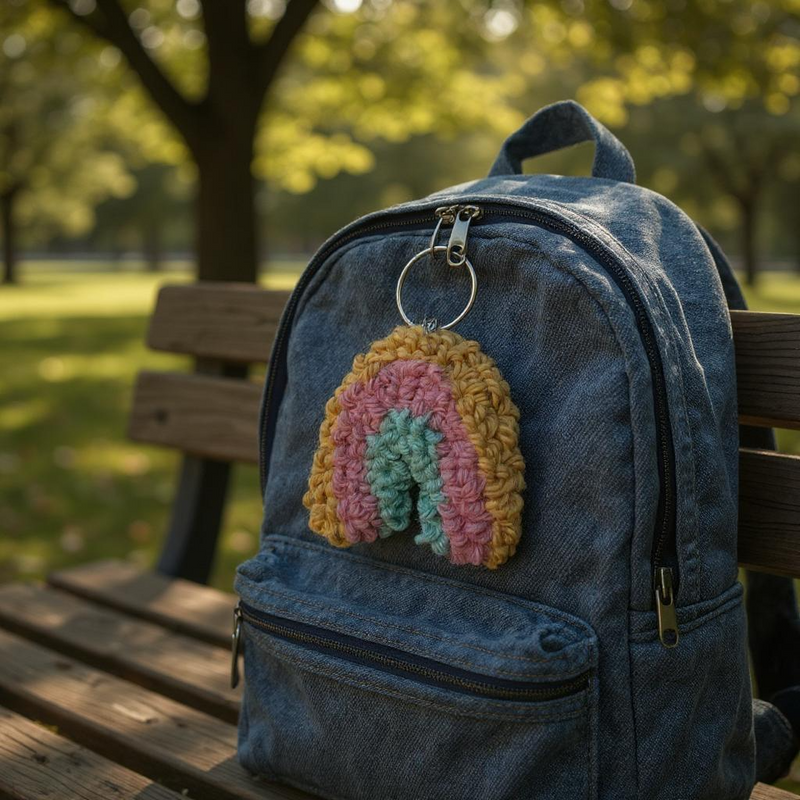 Load image into Gallery viewer, Rainbow Punch Needle Keychain
