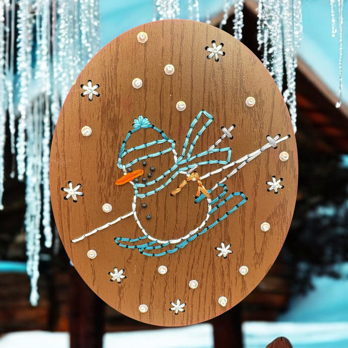 Skiing Snowman Wooden Board