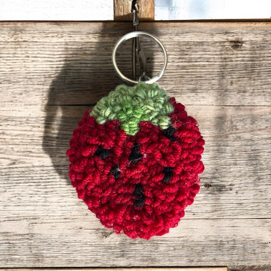 Strawberry Punch Needle Keychain