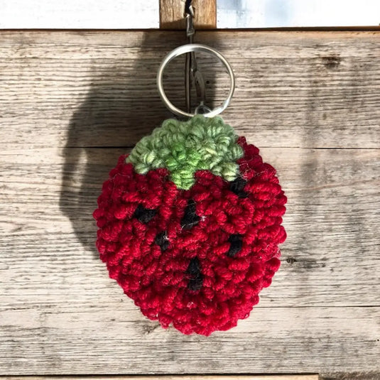 Strawberry Punch Needle Keychain